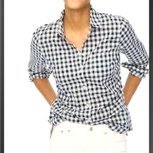 J. Crew Navy and White Gingham Button Down Shirt